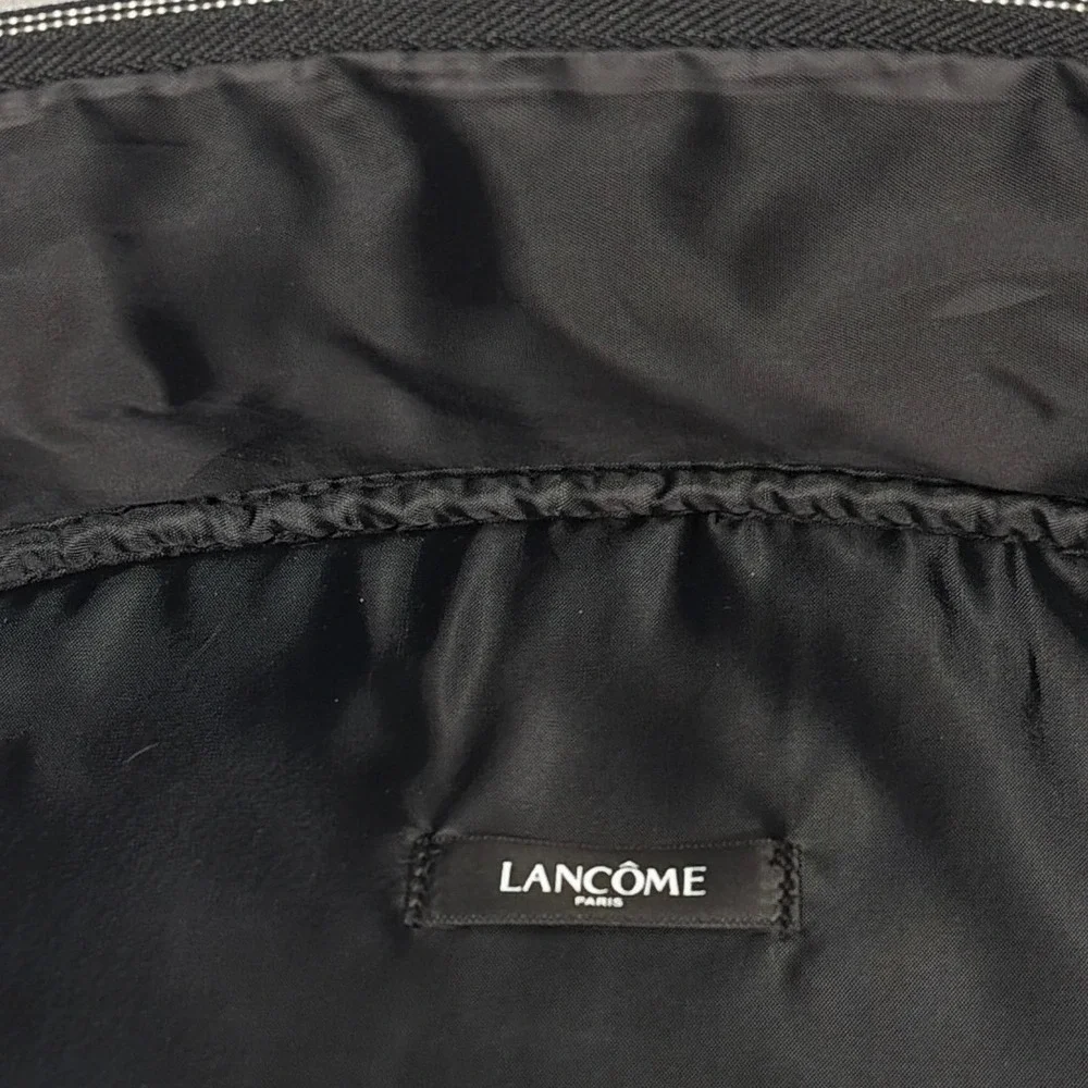 Lancome Paris Black Patent Train Case Cosmetic Vanity Bag Gold Tone Hardware